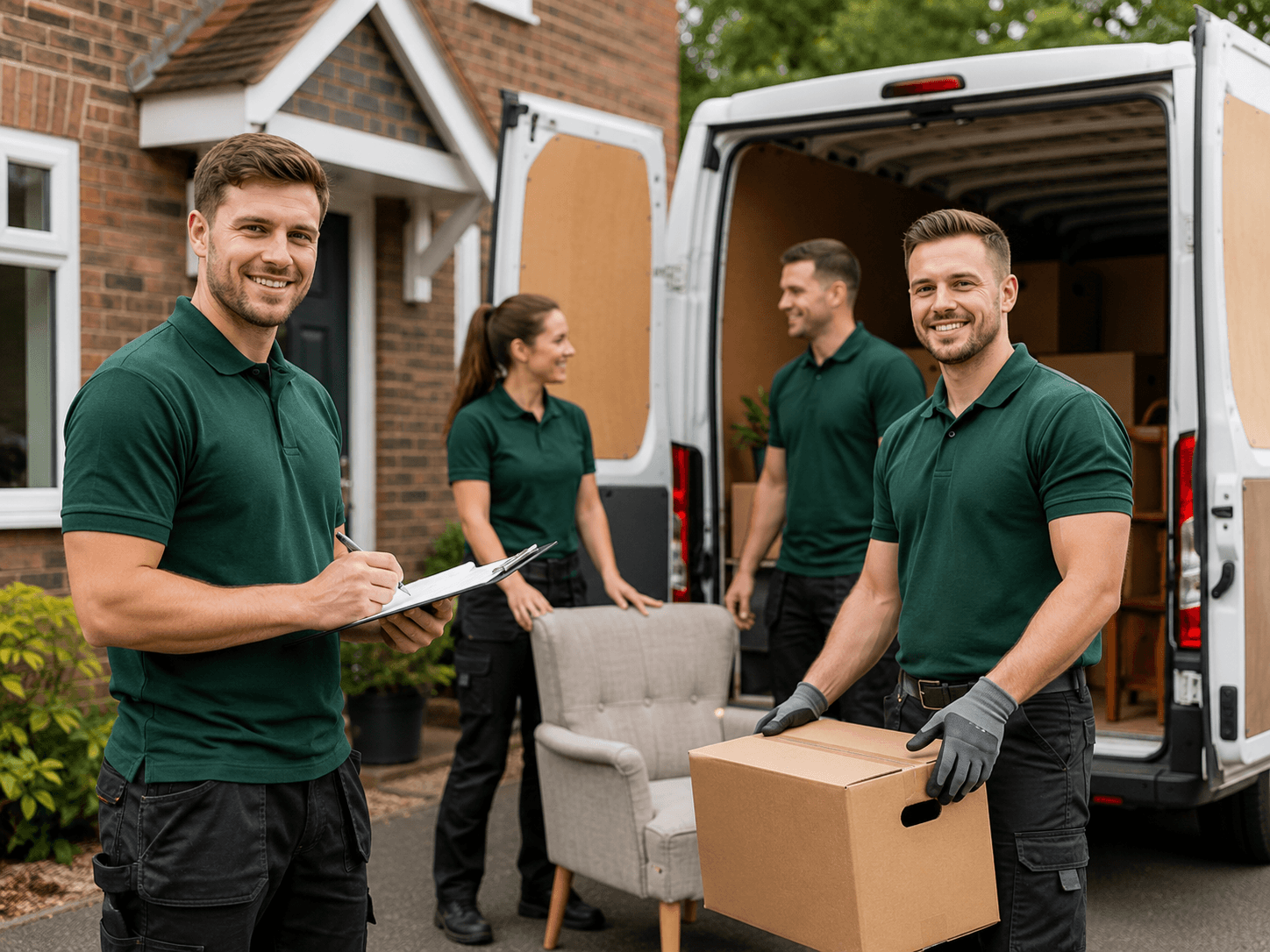 Friendly house clearance team beside their removal van